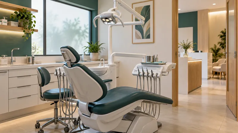 Sala de atendimento odontológico com cadeira e equipo, o tipo de foto que entra no perfil do Google do consultório