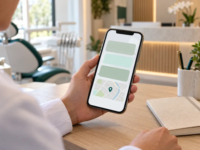 Celular com representação da análise de presença digital do NKX Radar, diante da recepção de um consultório